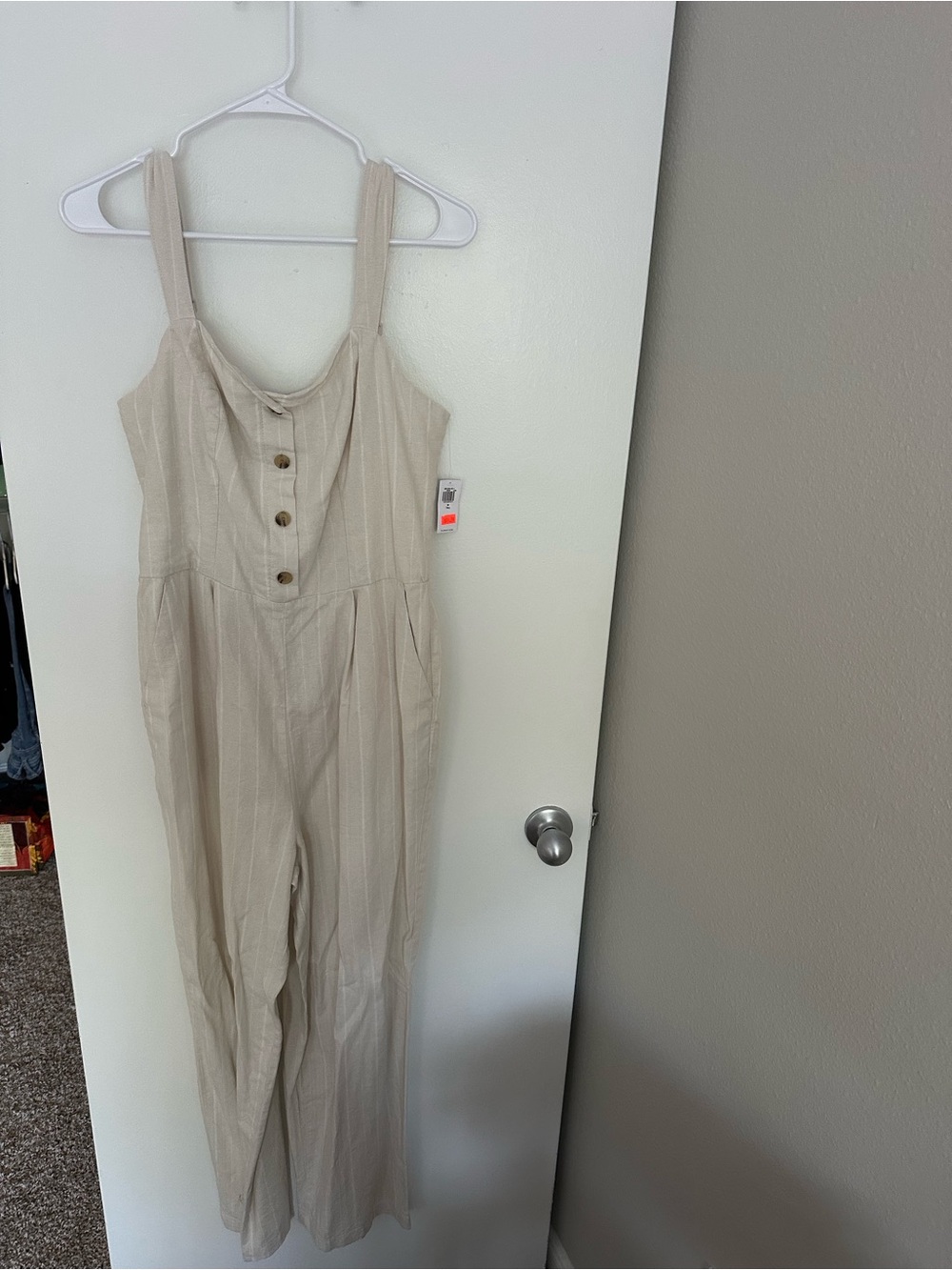 Old Navy Cream Button-Front Wide Leg Jumpsuit